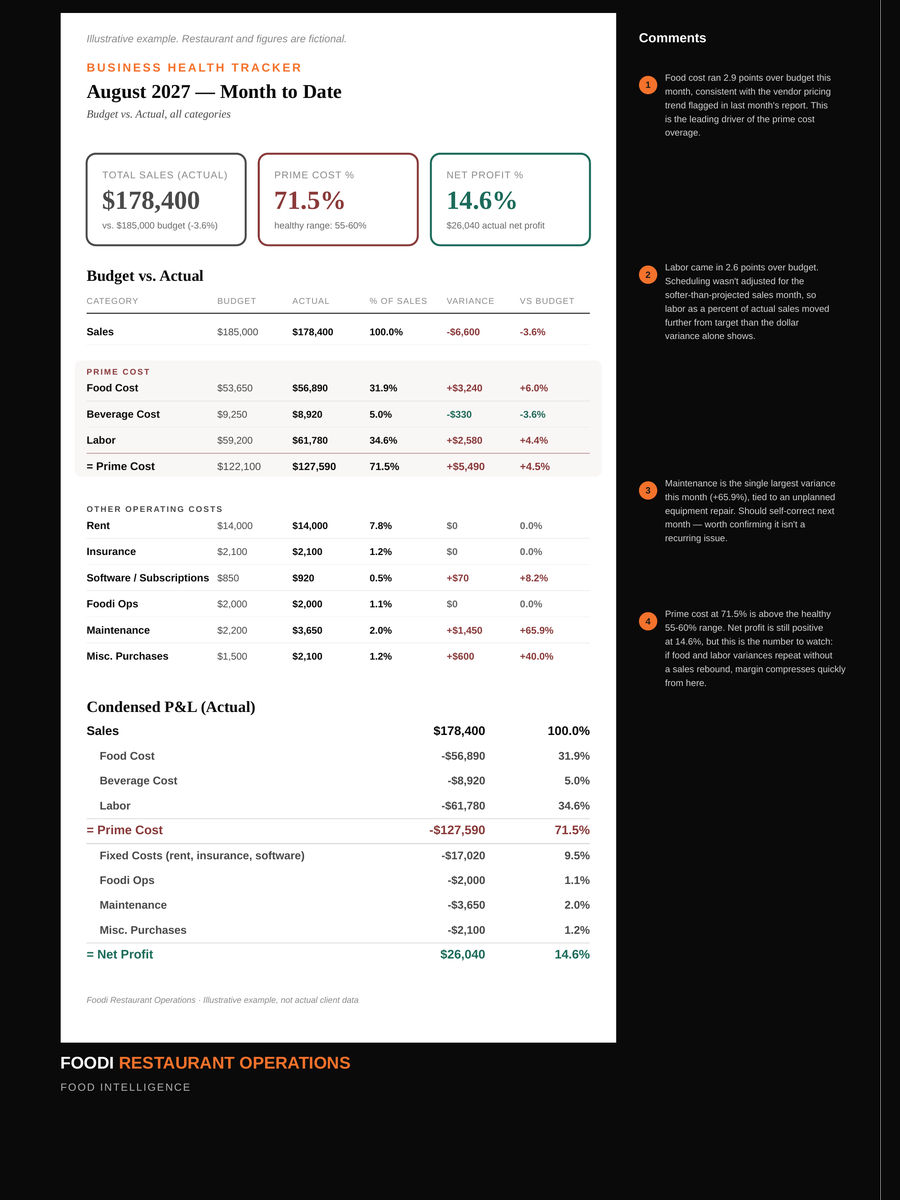 Business Health Tracker sample report page